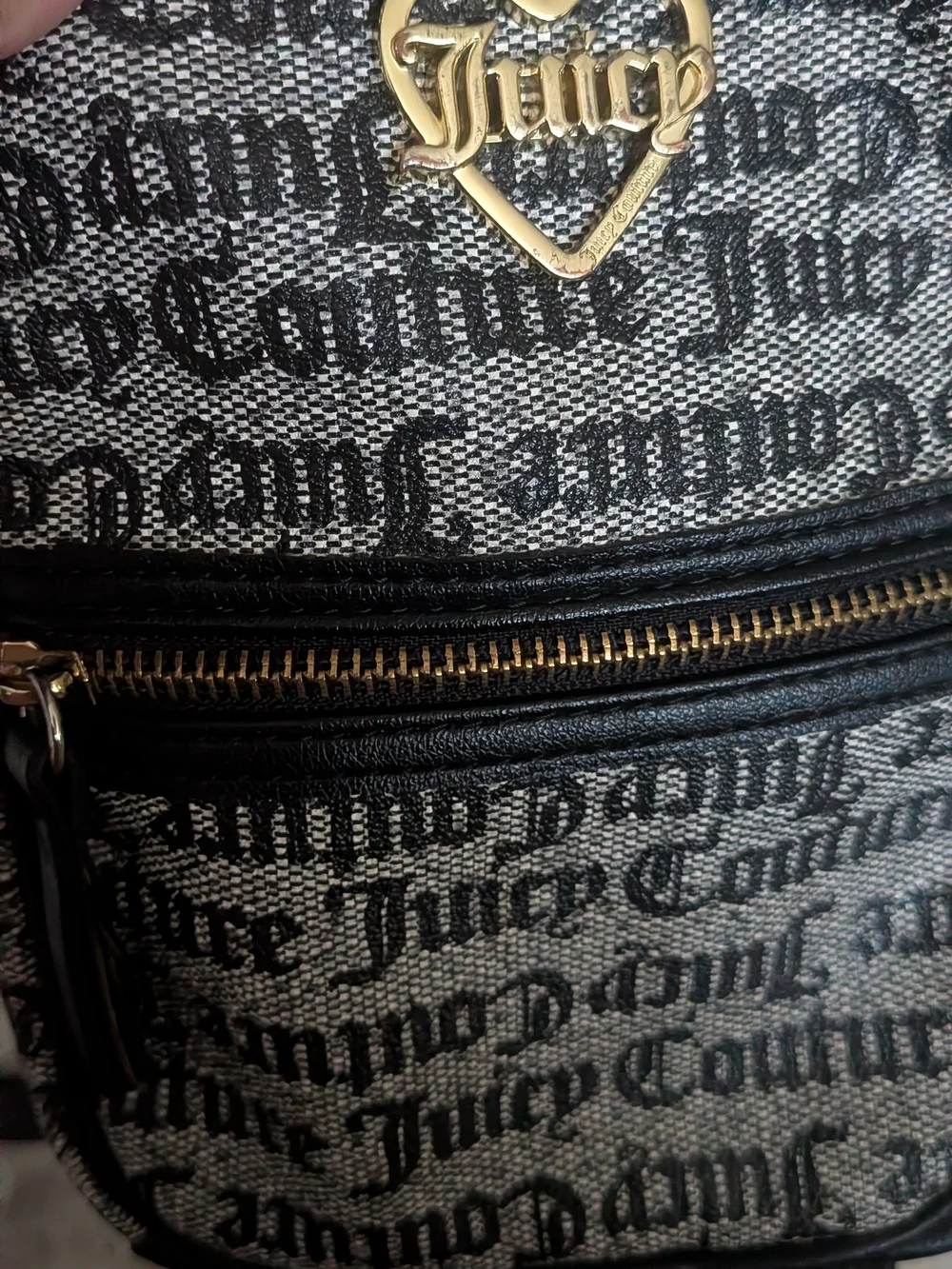 Juicy Couture Black & Gray Logo Mini Backpack with Gold Heart Emblem